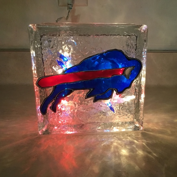 BUFFALO BILLS FOR BUFFALOSBEST LIGHT UP BLOCK HAND PAINTED STAINED GLASS - Picture 1 of 4